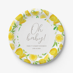 Lemon Watercolor Summer Baby Shower  Paper Plate