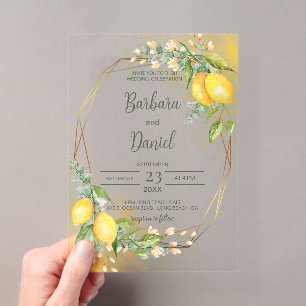 Lemon Watercolor Wedding Acrylic Invitation