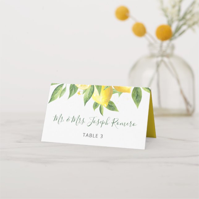 Lemon Watercolor Wedding Place Card (Front)