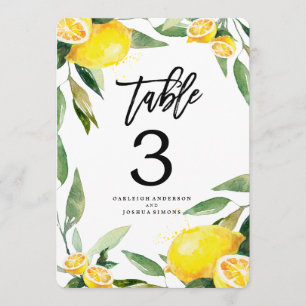 Lemon Watercolor Wedding Table Number Cards