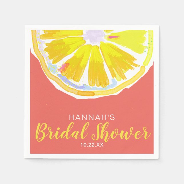 Lemon Watercolor with Orange Sunny Bridal Shower Napkin (Front)