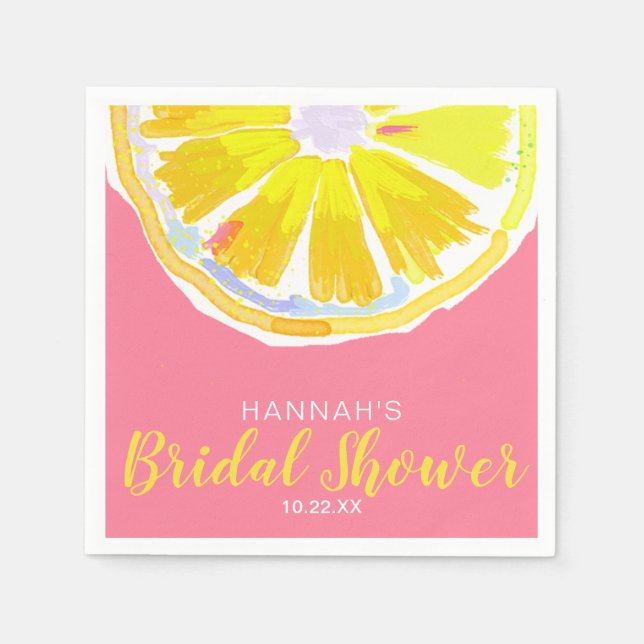 Lemon Watercolor with Pink Bridal Shower Napkin (Front)
