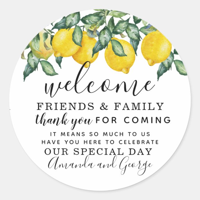Lemon Wedding favour personalized thank you Classic Round Sticker (Front)