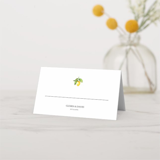 Lemon Wedding Folded Place Card (Front)
