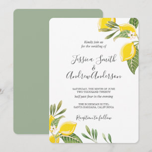 Lemon Wedding Invitation Bohemian Flowers Citrus