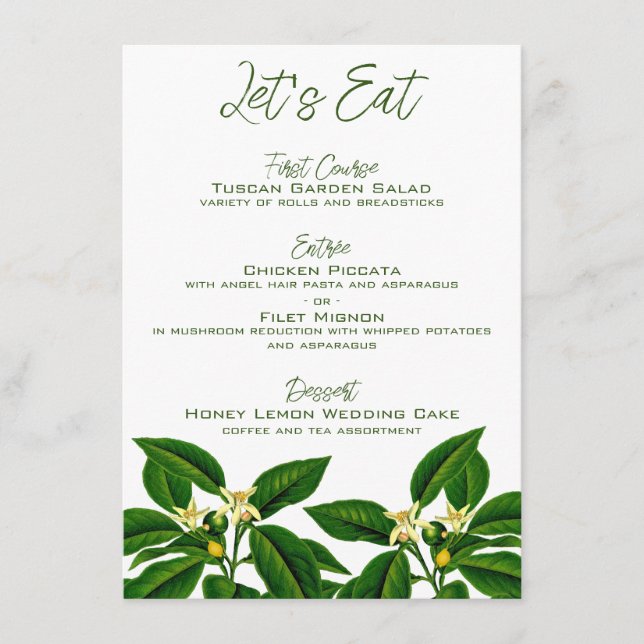 Lemon Wedding Menu Cards (Front)