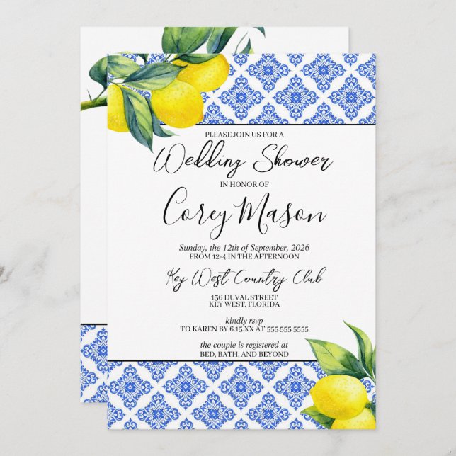 Lemon Wedding Shower Invitation (Front/Back)