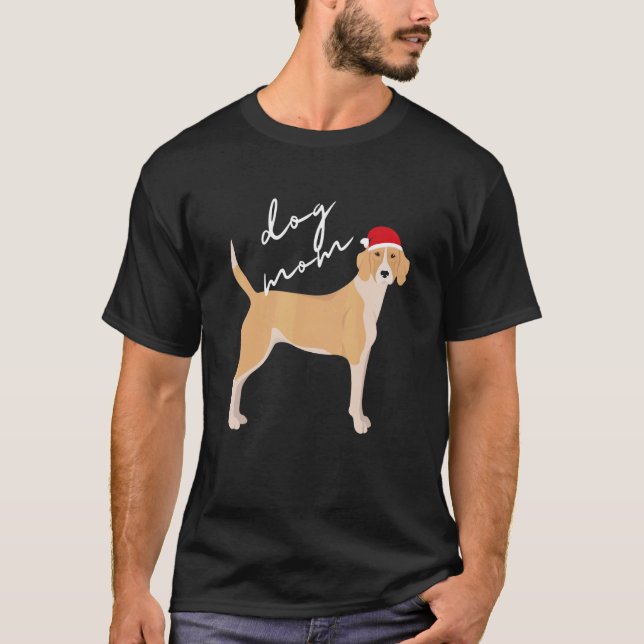 Lemon & White English Foxhound Dog Mom Christmas T-Shirt (Front)