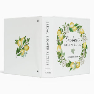 Lemon White Floral Bridal Shower Recipe Book 3 Rin Binder