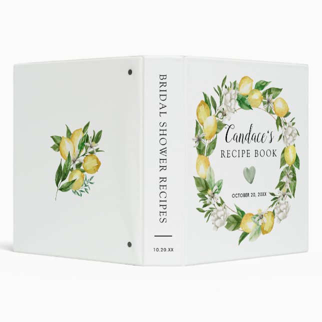 Lemon White Floral Bridal Shower Recipe Book 3 Rin Binder (Background)