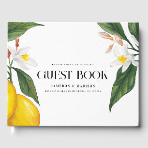 Lemon White Flower Watercolor Wedding Guest Book