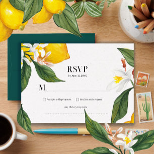 Lemon White Flower Watercolor Wedding Suite  RSVP Card