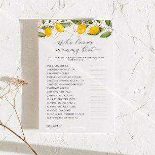 Lemon Who Knows Mommy Best Baby Shower Game 