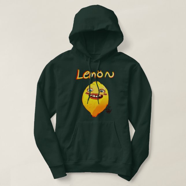 Lemon with a face green hoodie  (Design Front)