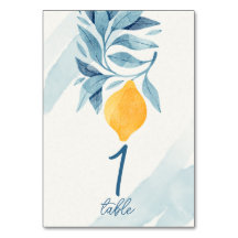 Lemon with blue leaves botanical illustration