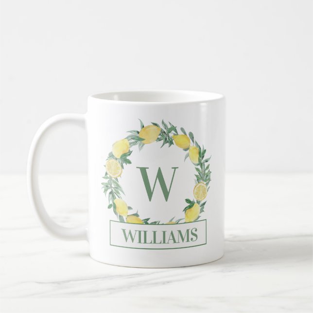 Lemon Wreath Monogram Coffee Mug (Left)