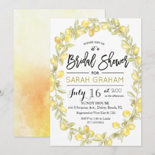 Lemon Wreath Watercolor Bridal Shower Invitation