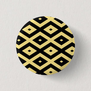 Lemon yellow and black diamond pattern 1 inch round button