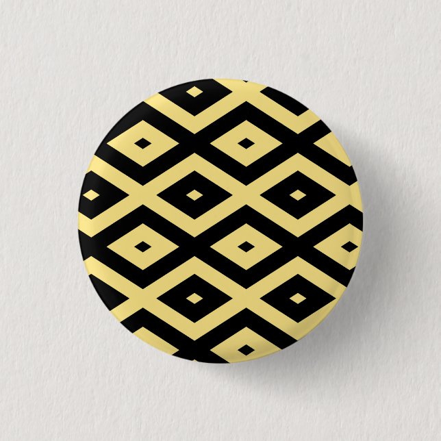 Lemon yellow and black diamond pattern 1 inch round button (Front)