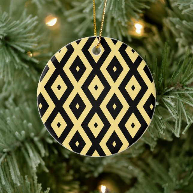 Lemon yellow and black diamond pattern ceramic ornament (Tree)