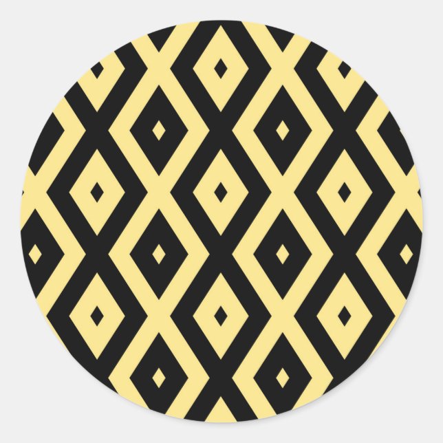Lemon yellow and black diamond pattern classic round sticker (Front)
