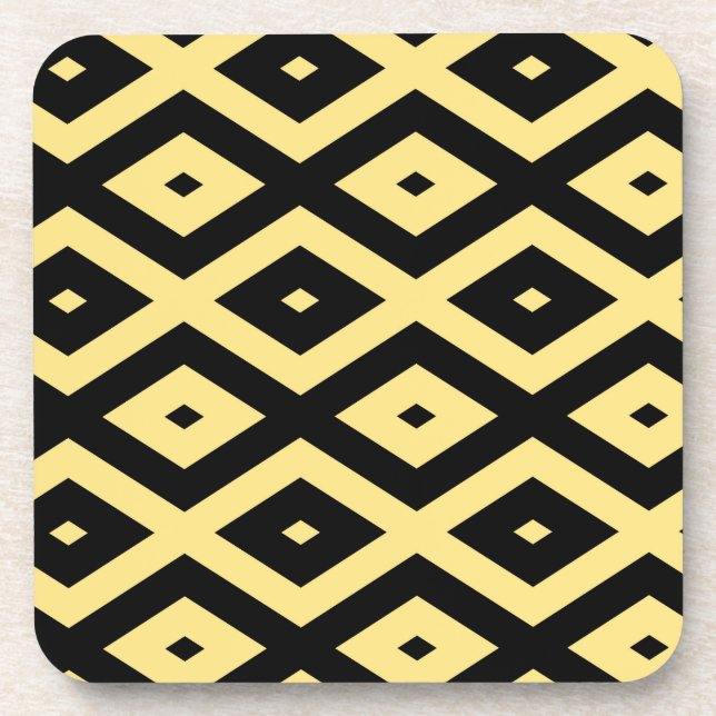 Lemon yellow and black diamond pattern coaster (Front)