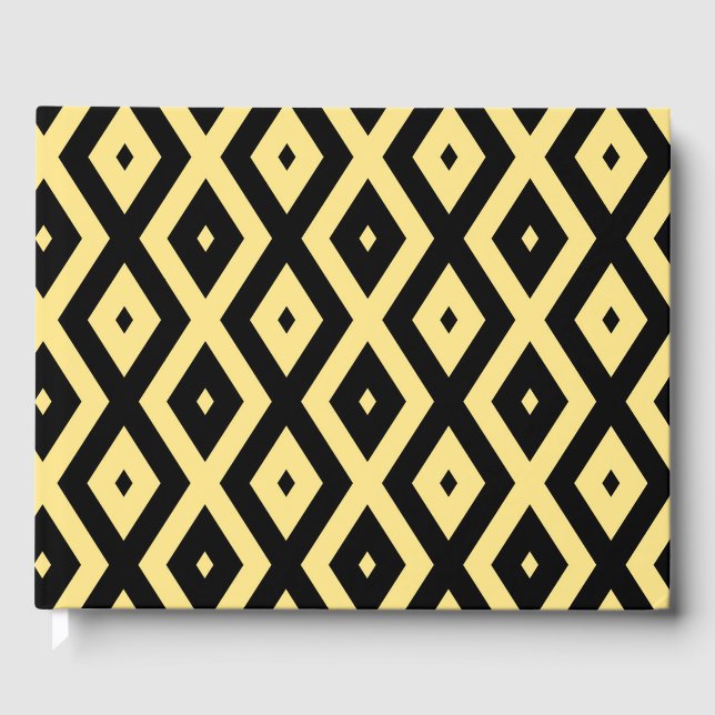 Lemon yellow and black diamond pattern guest book (Front)