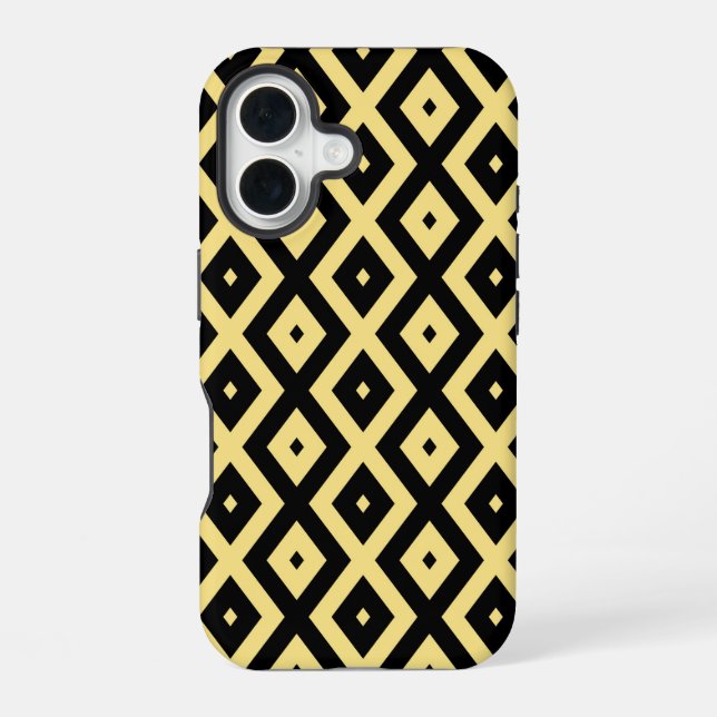Lemon yellow and black diamond pattern iPhone 16 case (Back)