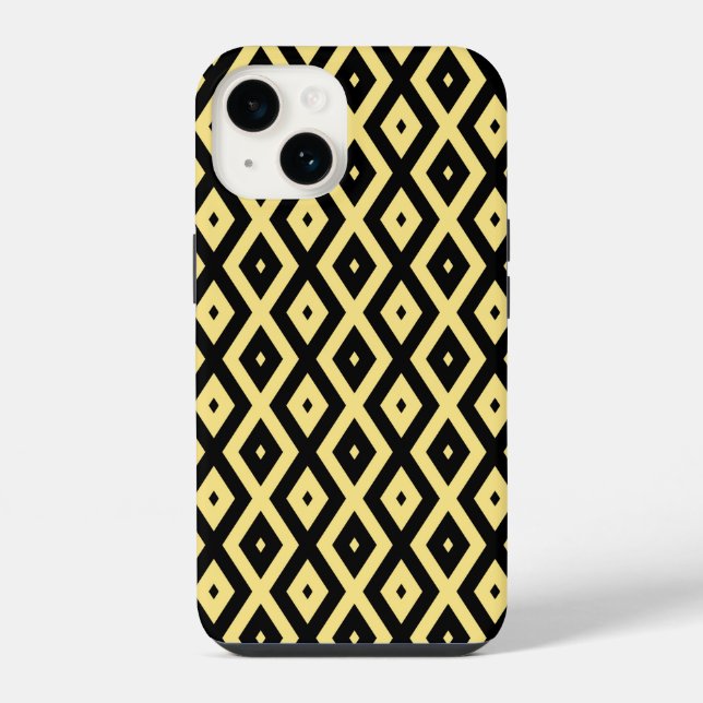 Lemon yellow and black diamond pattern iPhone case (Back)