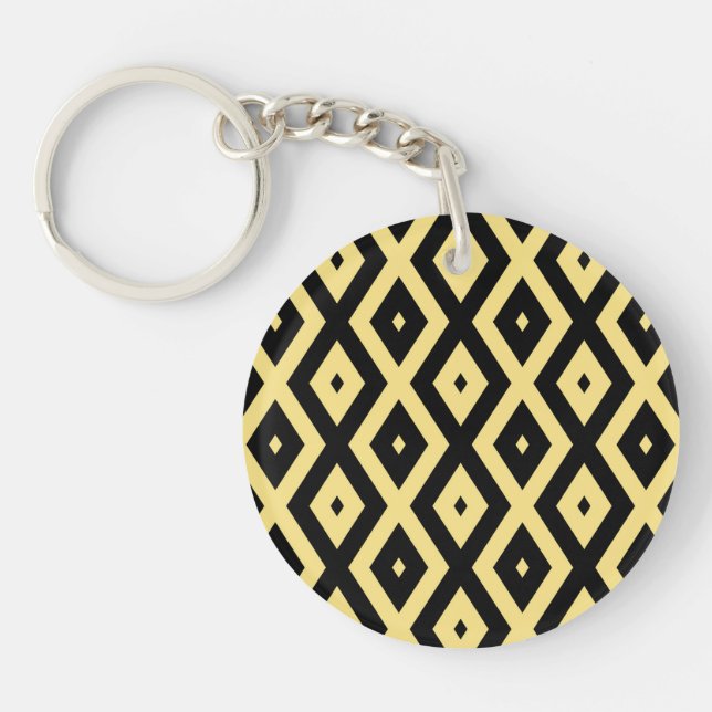 Lemon yellow and black diamond pattern keychain (Front)