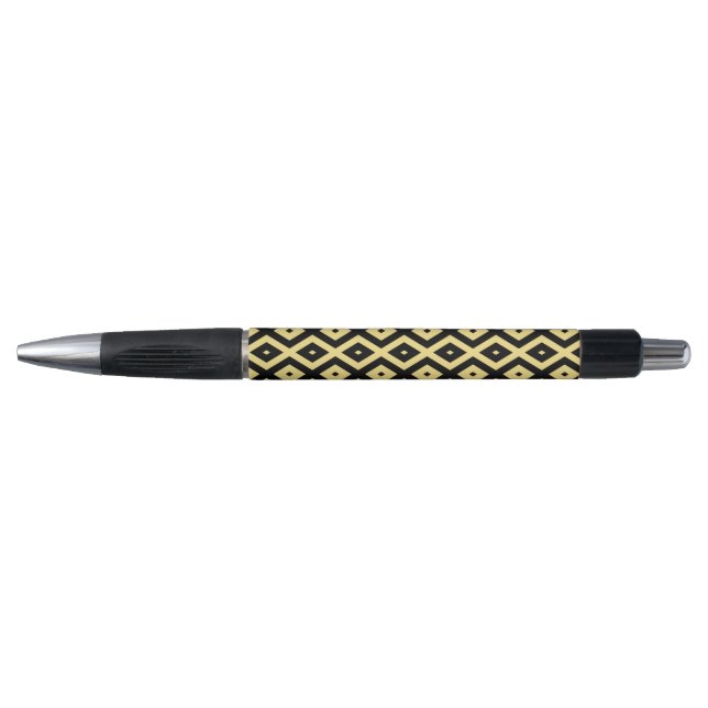 Lemon yellow and black diamond pattern pen (Front)