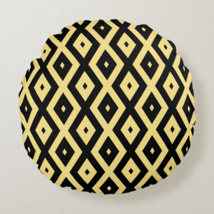 Lemon yellow and black diamond pattern round pillow