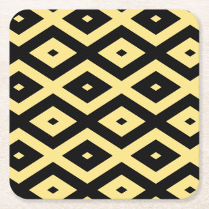 Lemon yellow and black diamond pattern square paper coaster