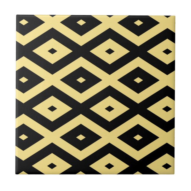 Lemon yellow and black diamond pattern tile (Front)