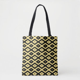 Lemon yellow and black diamond pattern tote bag