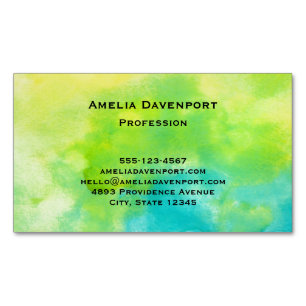 Lemon Yellow and Turquoise Blue Watercolor Magnetic Business Card