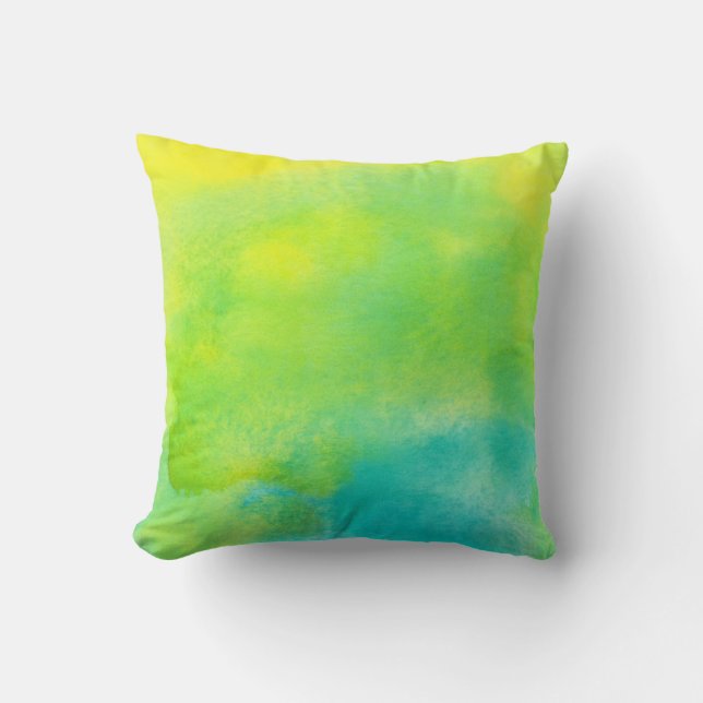 Lemon Yellow and Turquoise Blue Watercolor Throw Pillow (Front)