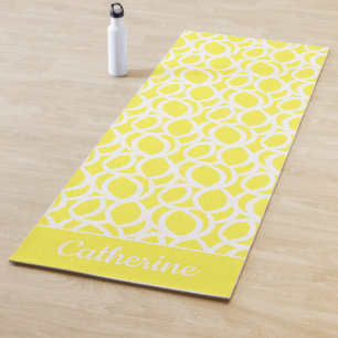 Lemon Yellow and White Abstract Pattern Name Yoga Mat