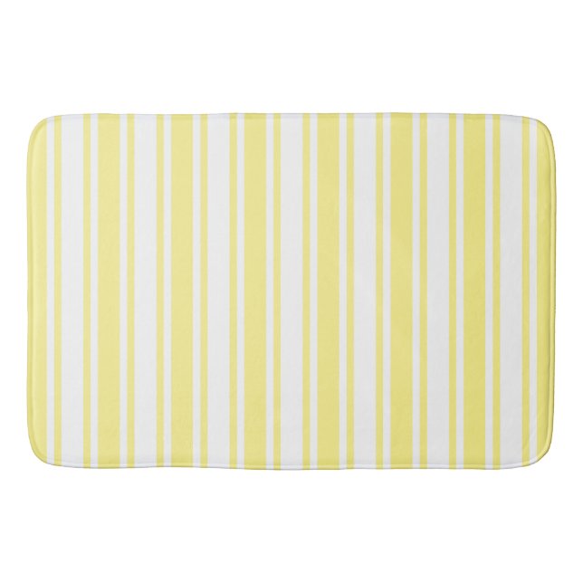 Lemon yellow and white candy stripes bath mat (Front)