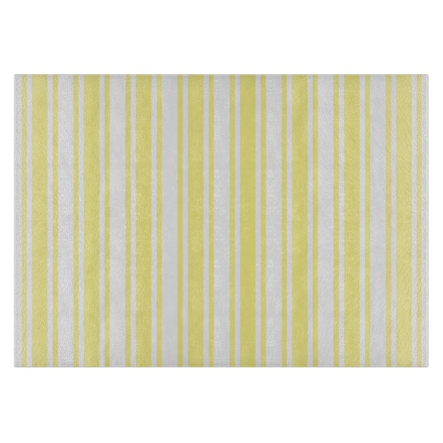 Lemon yellow and white candy stripes cutting board (Front)