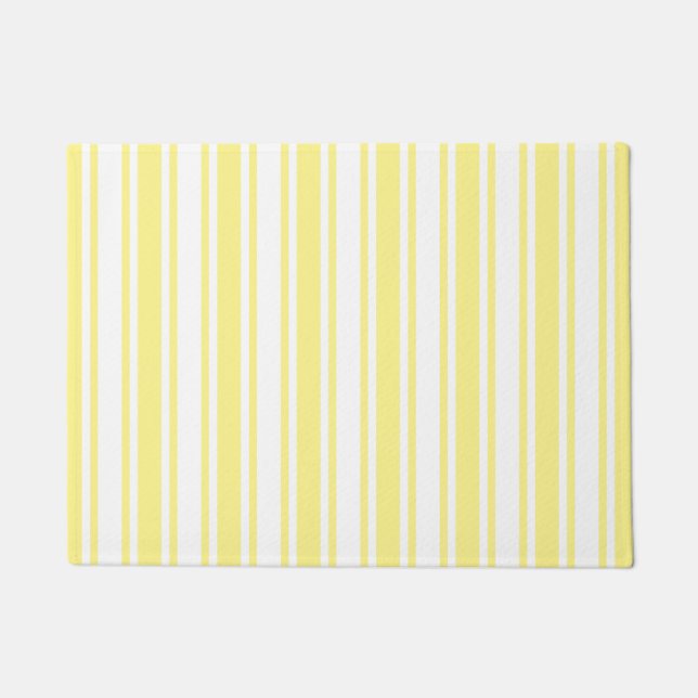 Lemon yellow and white candy stripes doormat (Front)