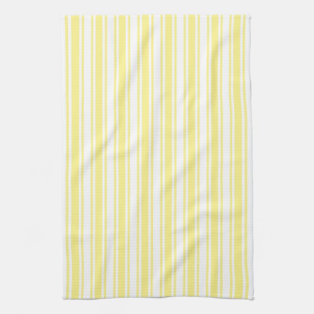 Lemon yellow and white candy stripes kitchen towel (Vertical)