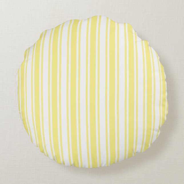 Lemon yellow and white candy stripes round pillow (Back)