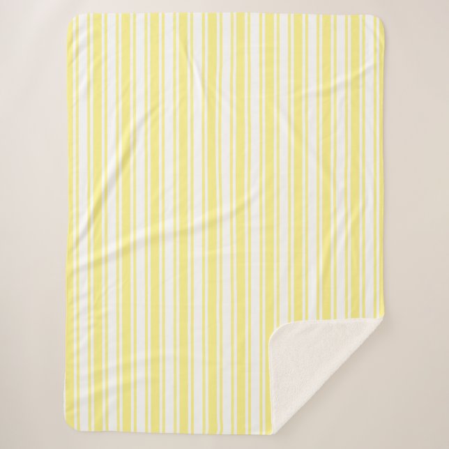 Lemon yellow and white candy stripes sherpa blanket (Front)