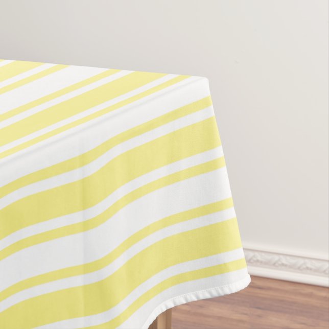 Lemon yellow and white candy stripes tablecloth (In Situ)