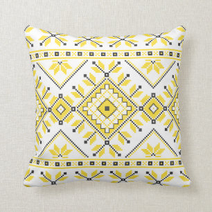 Lemon Yellow Aztec Tribal Ethnic Geometric Pattern Throw Pillow