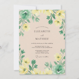 Lemon Yellow Botanical Watercolor Wedding Invitation