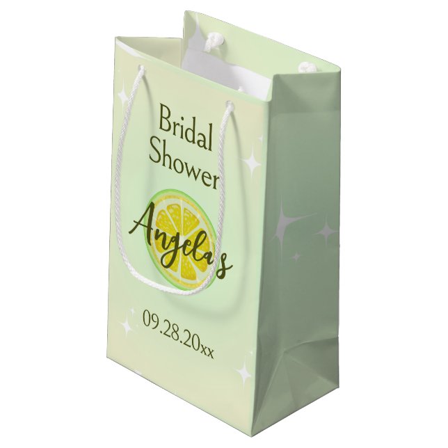 Lemon Yellow Bridal Shower Gift Bag (Back Angled)