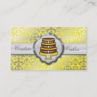 Lemon Yellow Cake Couture Glitzy Damask Cake Baker Business Card