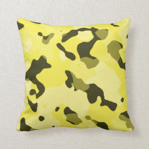 Lemon Yellow Camo; Camouflage Throw Pillow
